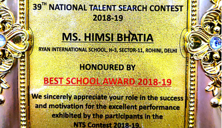 Best School Award 2018 -19 - Ryan International School, Rohini Sec 11, H3